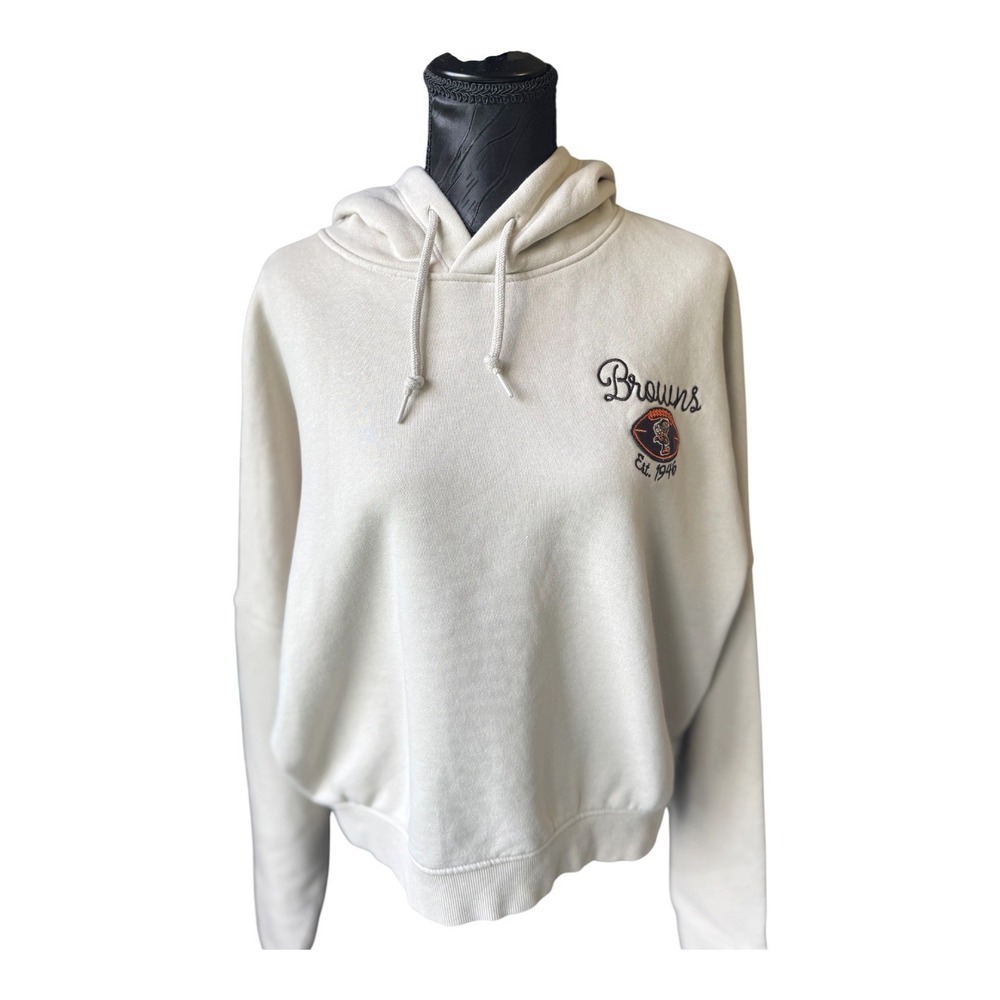 NFL New Era Cleveland Browns Cropped Hoodie Womens Large Cream Orange Est 1946